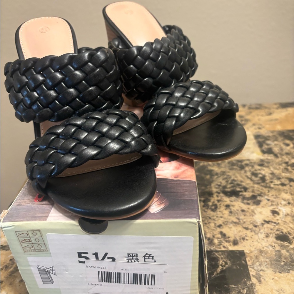 Black braided strap heels